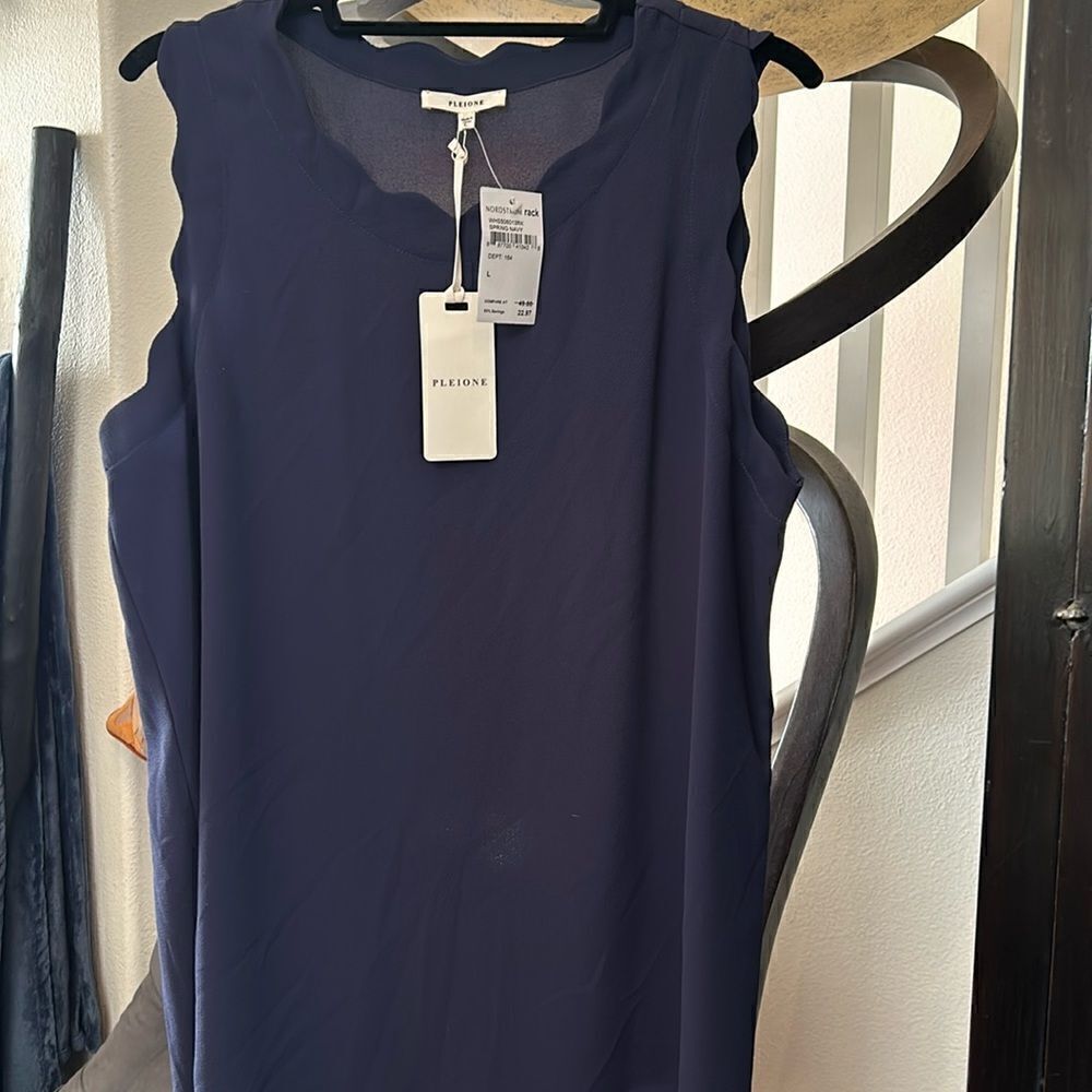 New navy shell tank with scallop sleeves